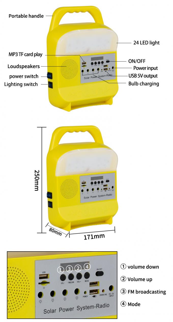 携帯用Solar Energyシステム キャンプ ランプの電源のMicrogeneratorの家の非常灯の多機能の太陽無線周波数調節